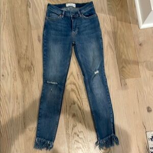 Free People Blue Distressed Jeans w/ fray hem